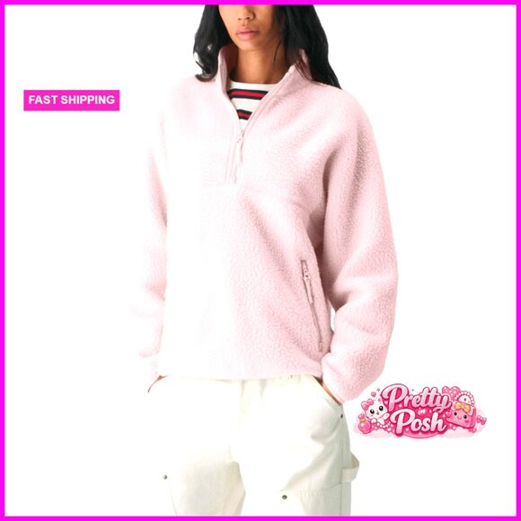 Fleece Pullover Long Sleeve Half Zip Sherpa Jacket with Side Pockets